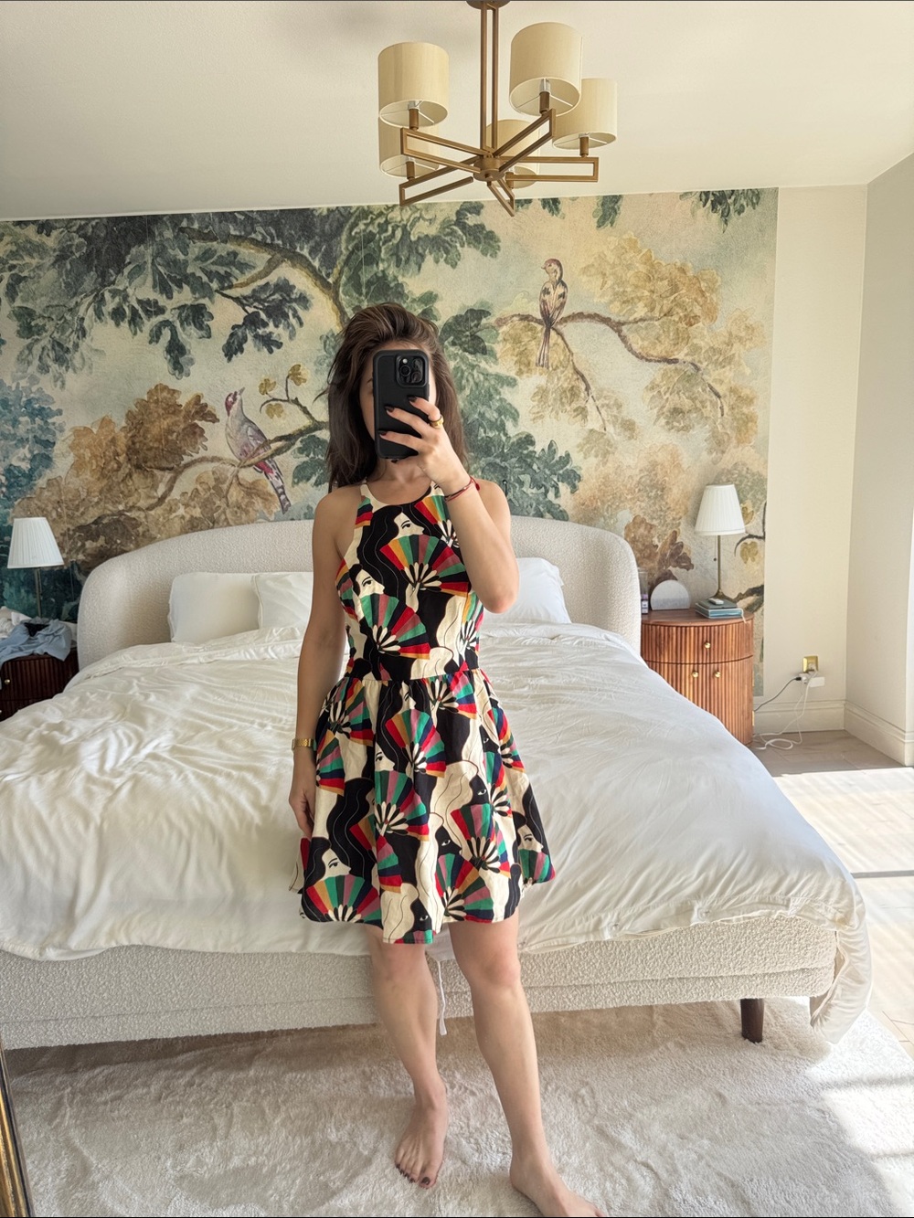 FARM Rio Multicolor Fan-Print Halter Mini Dress